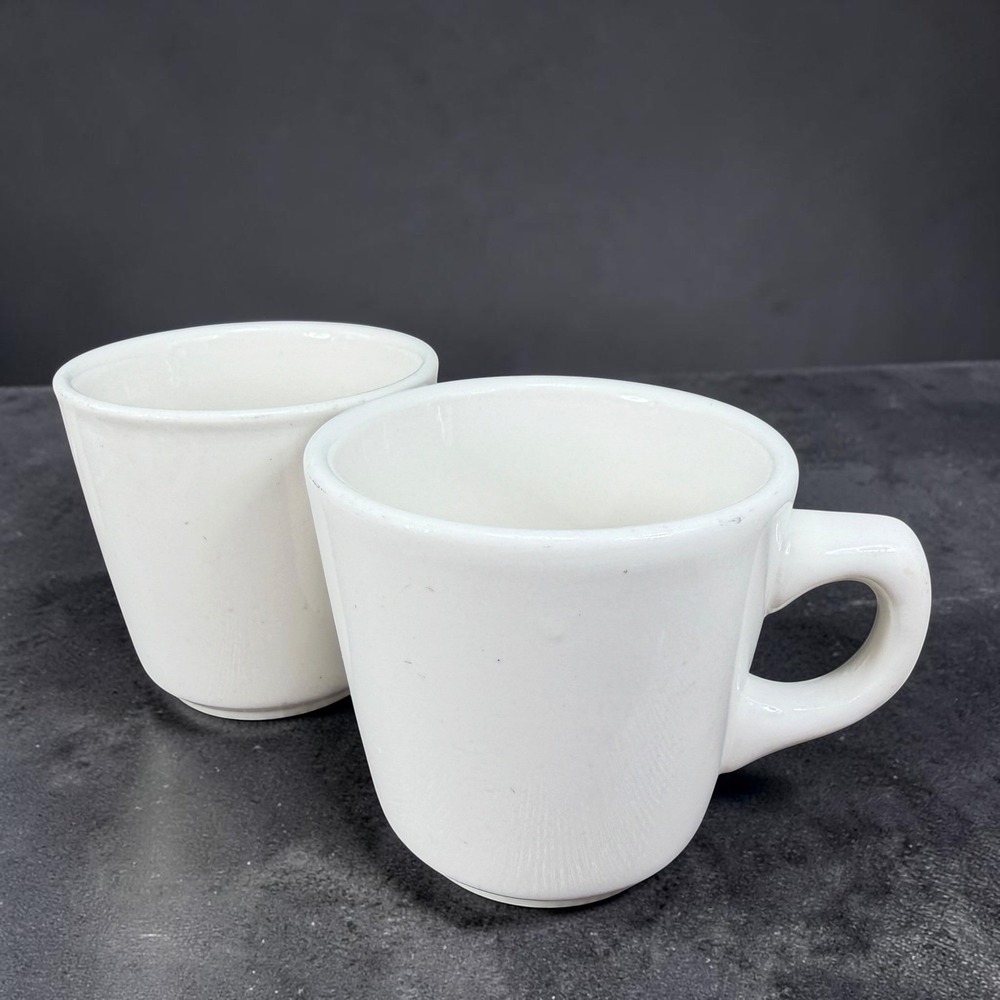 Vintage Buffalo China Diner Mugs Set of 2 White Coffee Cups Restaurant Ware